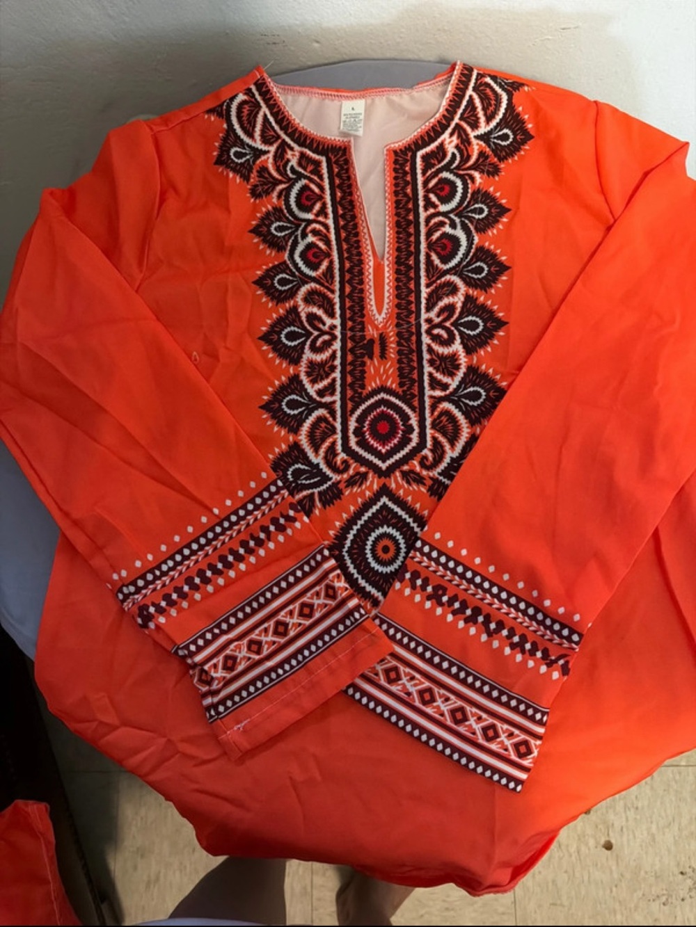 Embroidered Orange Women's Tunic Top